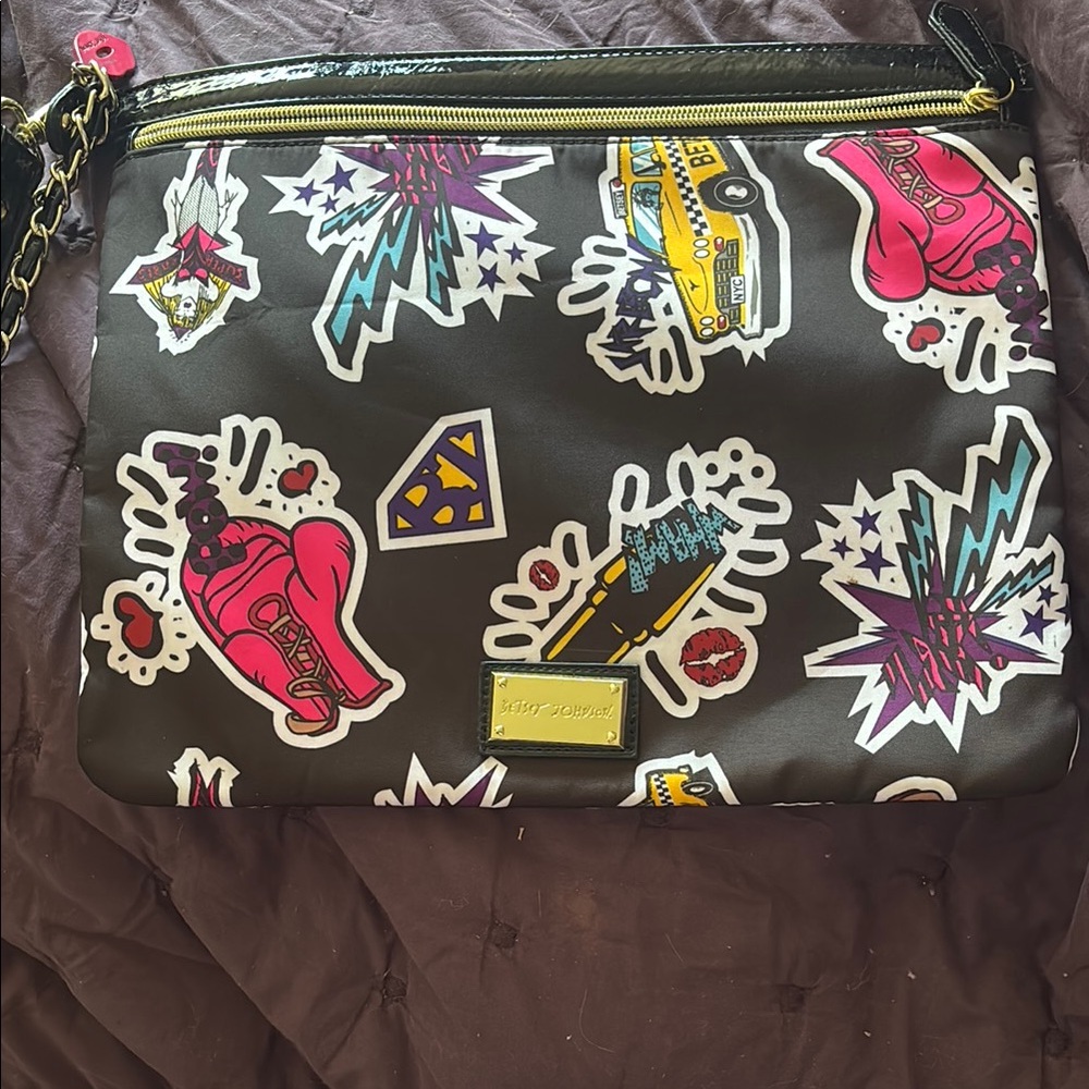 Betsey Johnson Black Multi-Color Graphic Crossbody Bag - Picture 2 of 12